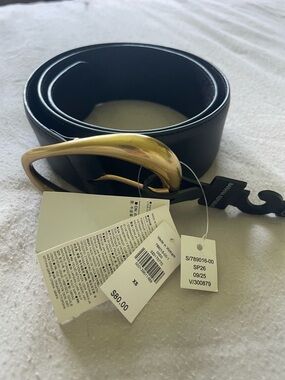 Banana Republic Black Leather Belt with Gold Buckle
